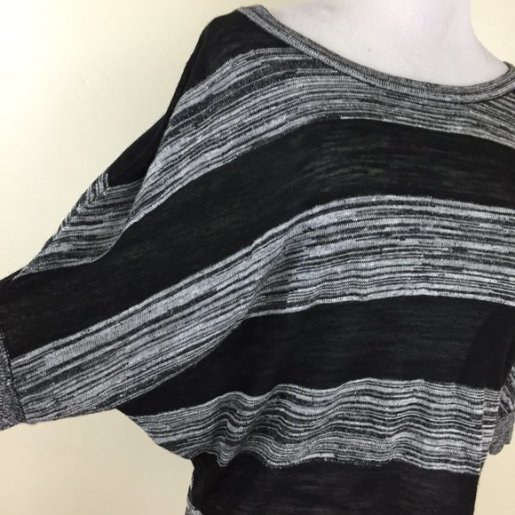 BCBGMAXAZRIA Black Gray White Striped Pattern Dolman Sleeve Knit Sweater - Picture 5 of 7